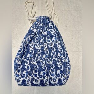 Blue Paisley Woven Cotton Drawstring  Backpack